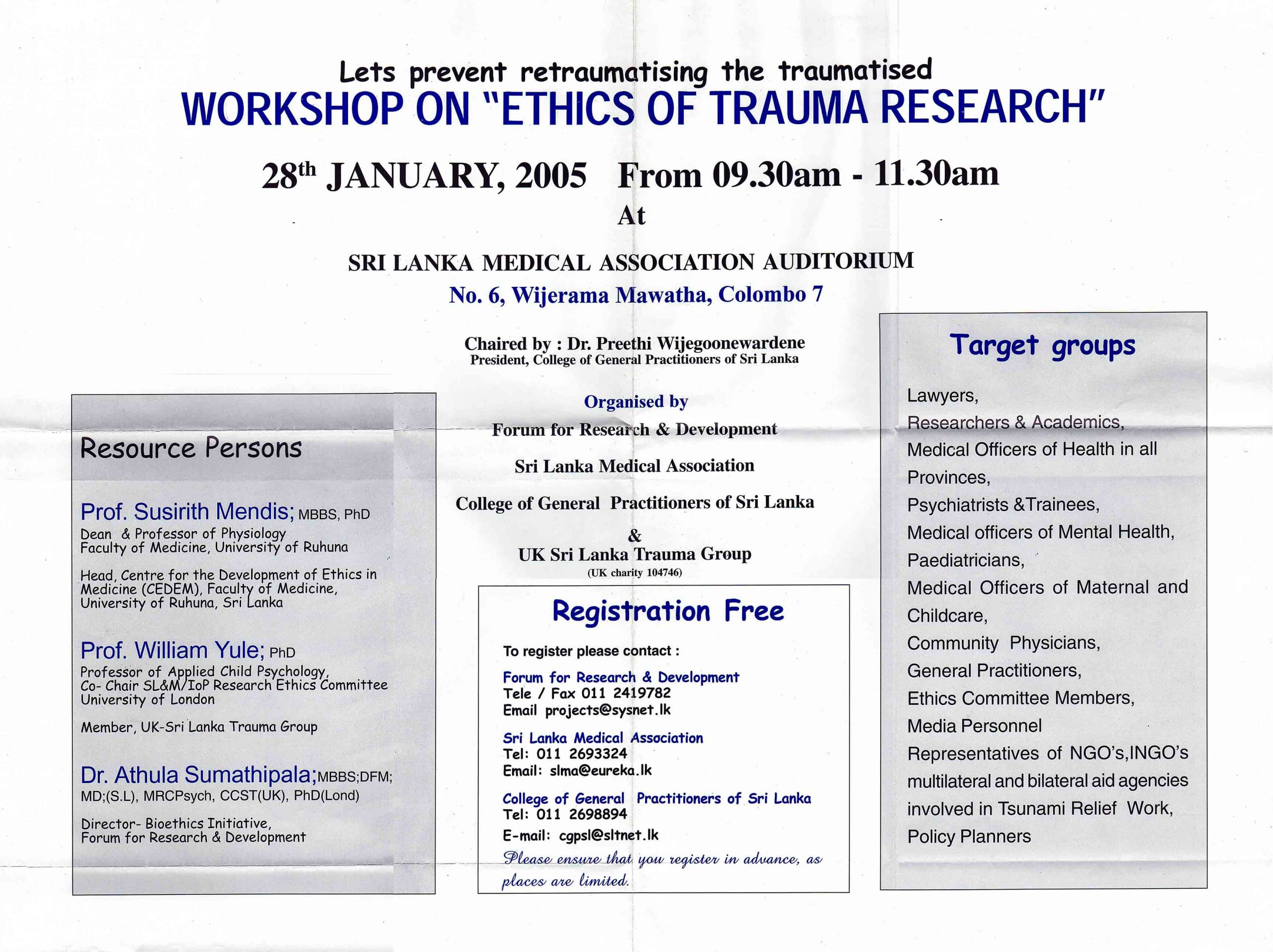 28JAN2005 Ethics of Trauma Research