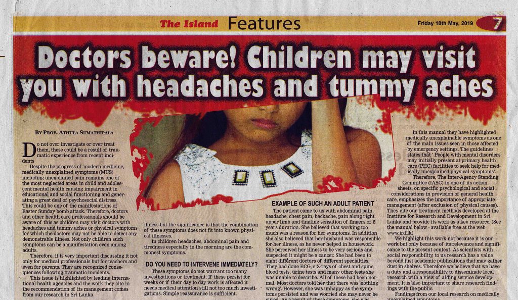 Doctors beware! Children may visit you with headaches and tummy aches.