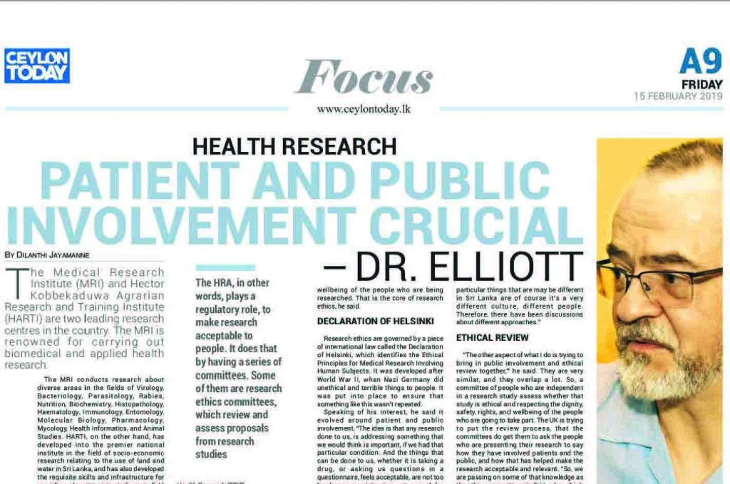 Health Research: Patient and Public Involvement Crucial - Dr. Elliott