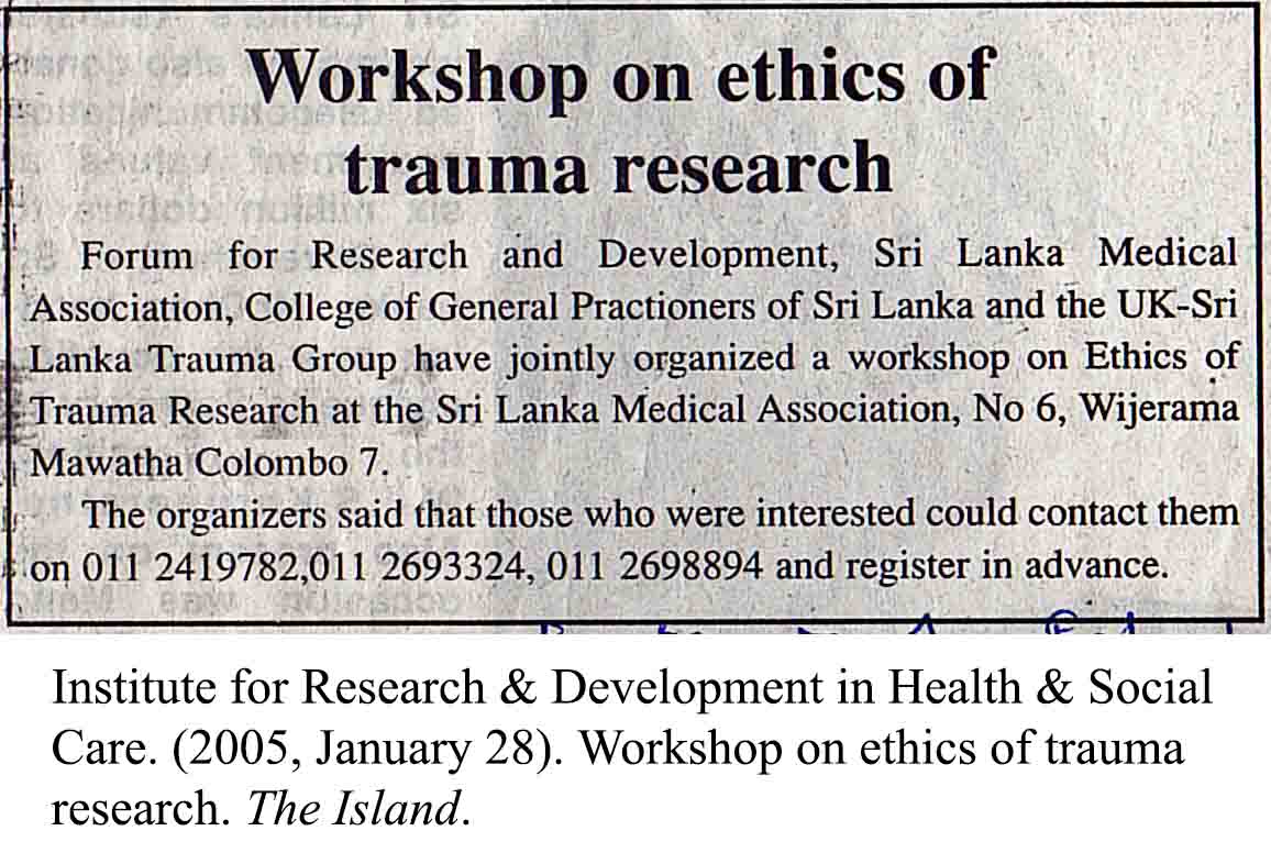 Workshop on ethics of trauma research