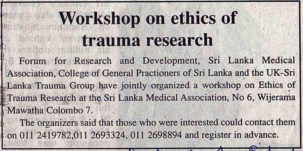 Workshop on ethics of trauma research