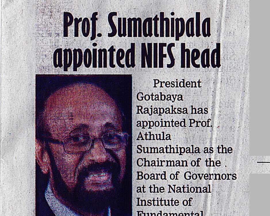 Prof. Sumathipala appointed NIFS head - Featured II