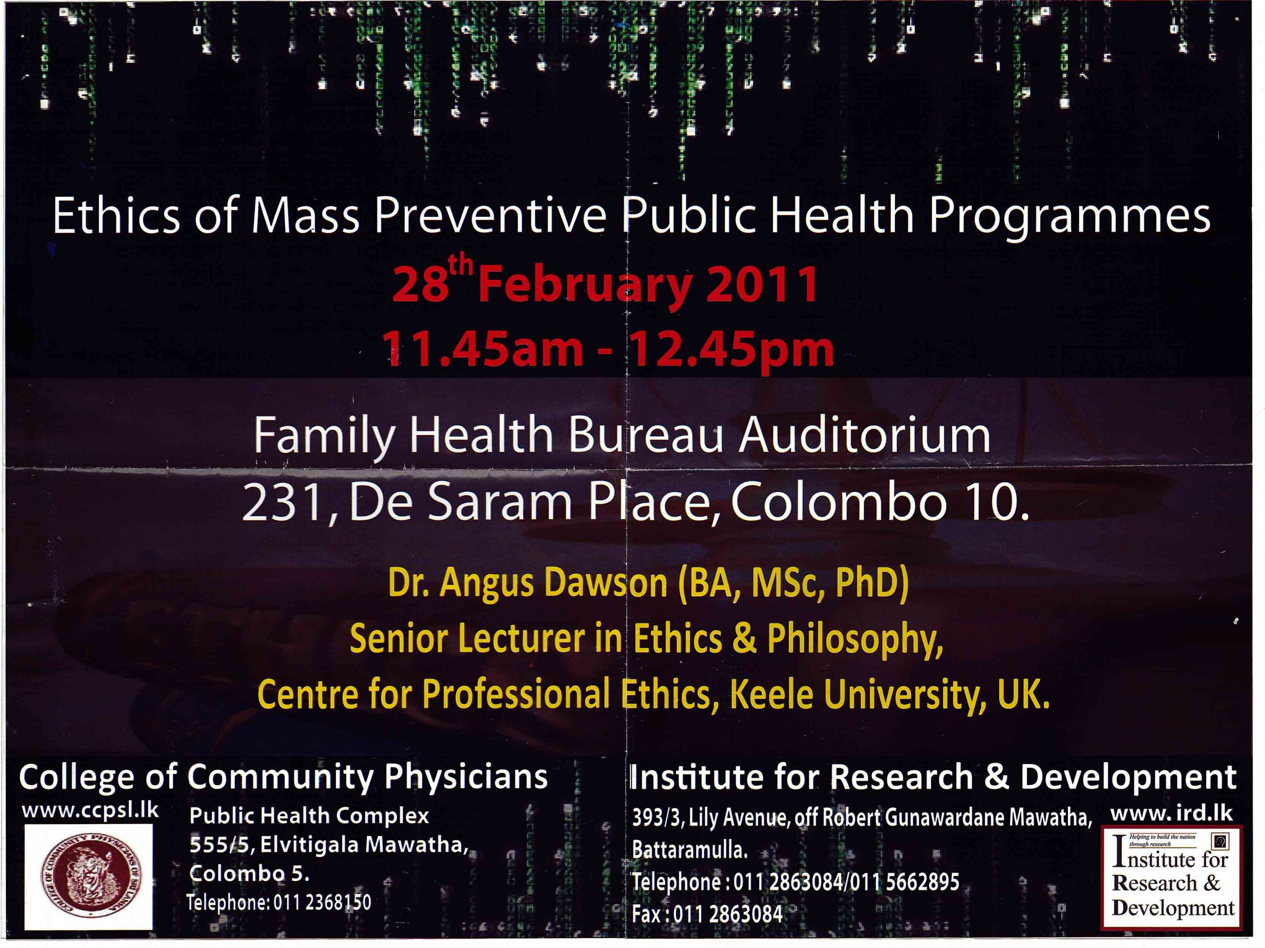 Ethics of Mass Preventive Public Health Programmes