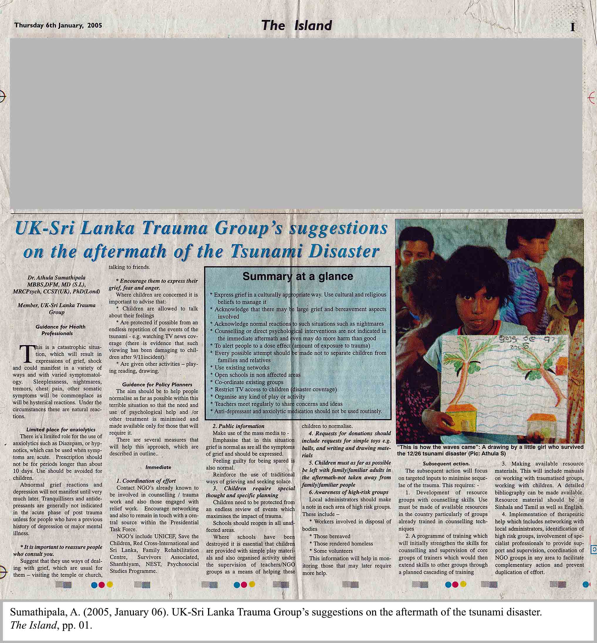 UK-Sri Lanka Trauma Group’s suggestions on the aftermath of the tsunami disaster